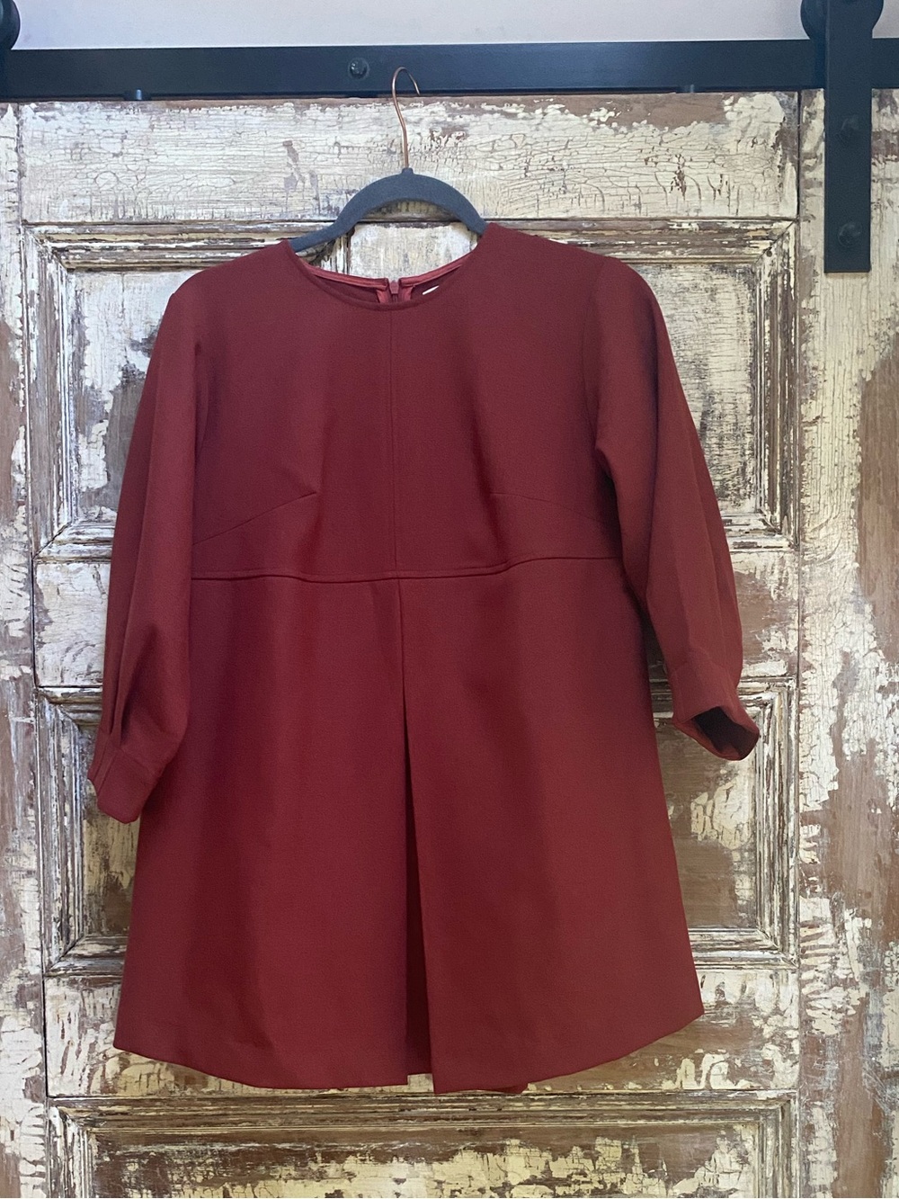 Rust Frances Hart Empire Waist Maternity Top 3/4 Sleeves, front & Back Pleat, S